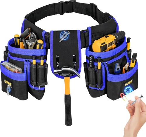 Vista 13 de Cinturón de herramientas, bolsa magnética para herramientas, cinturón de herramientas de 13 bolsillos para hombres, cinturón de herramientas