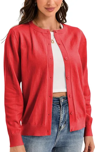 Vista 8 de Sudaderas con botones para mujer, clásicas, de manga larga, cuello redondo, suaves, para otoño (Talla S-2XL)