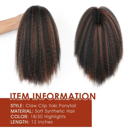 Vista 2 de WIGNEE Extensiones de cabello rizado tipo cola de caballo de 12 pulgadas, clip de garra, Yaki 1B/30, extensiones de cola de caballo para mujeres