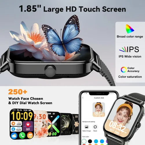 Vista 6 de Reloj inteligente para hombres y mujeres, rastreador de ejercicio: resistente al agua, respuesta de llamadas Bluetooth, haz relojes inteligentes