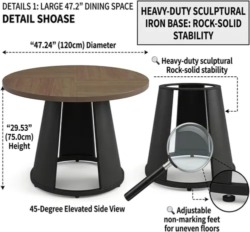 Vista 3 de HIPIHOM Juego de mesa de comedor redonda de 47.2 pulgadas para 4 mesas de madera modernas con 4 sillas tapizadas, base de pedestal de metal, muebles