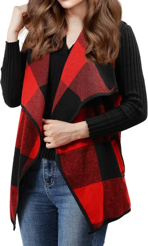 Vista 9 de dgdgbaby Women Sleeveless Cardigan Coat Lapel Open Front Plaid Vest Women Coat with Pockets