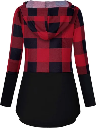 Vista 3 de QUINEE sudadera con capucha para mujer de manga larga a cuadros bloque