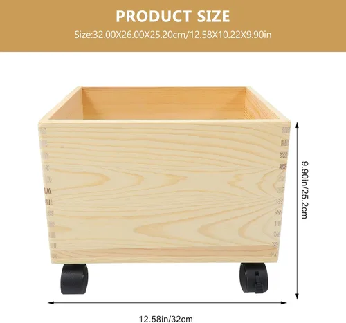 Vista 2 de Cabilock Caja de almacenamiento de madera con tapa y ruedas, organizador portátil de artículos diversos, contenedor de almacenamiento para el hogar