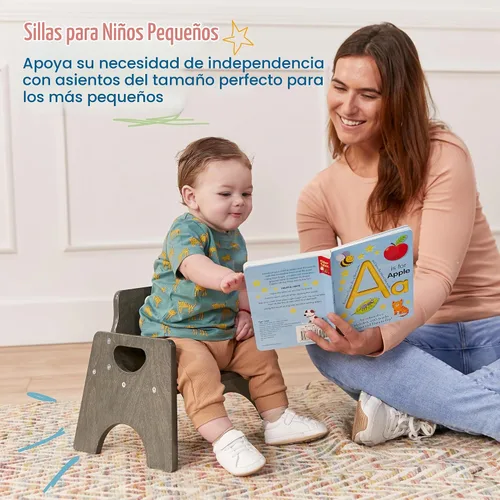Vista 4 de ECR4Kids Silla apilable de madera para niños pequeños, 15 cm, Muebles para niños, Lavado gris, 2 unidades Gris (Grey Wash)