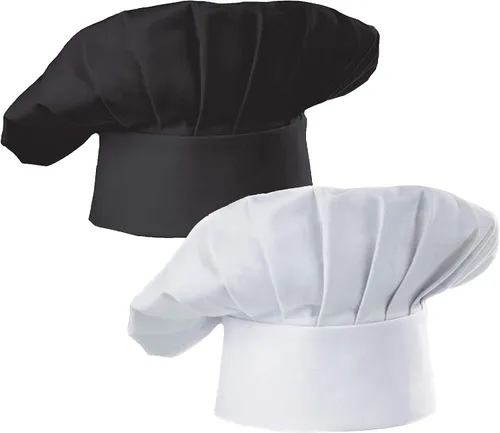 Vista 5 de Hyzrz Juego de 2 gorros de chef para adultos, ajustables, elásticos, para cocinar, cocinar Negro
