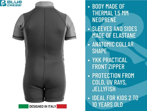 Vista 4 de Cressi Traje de baño de manga corta para niños en neopreno de 0.059 in para niños y niñas de 2 a 10 años. Traje de baño para niños: diseñado