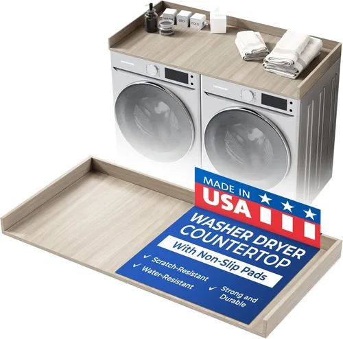Vista 12 de OfficeSimpli Mesa para Lavadora y Secadora, Fabricado en EE.UU., Almohadillas Antideslizantes, Toallero de Madera para Lavandería, Cubierta