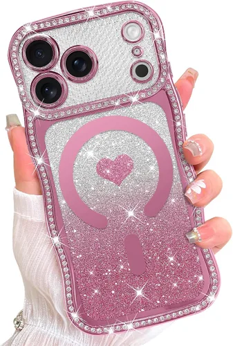 Vista 10 de AIGOMARA Funda magnética rizada para iPhone 17 para mujer, diseño de Negro