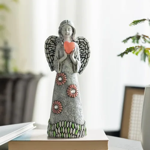 Vista 2 de Estatua de ángel solar Rezpuao - Escultura de jardín con decoración de resina para patio, césped, porche - Regalo de inauguración de casa, 10.03