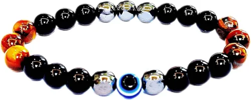 Vista 77 de Pulseras de triple protección con piedra de ojo de tigre de obsidiana negra con hematita para hombres y mujeres, pulsera de piedra curativa