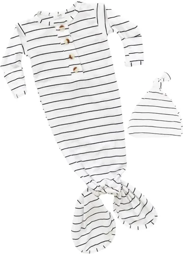 Vista 7 de Stroller Society Conjunto de bata y sombrero para bebé recién nacido anudado para bebé niño o niña Verde militar