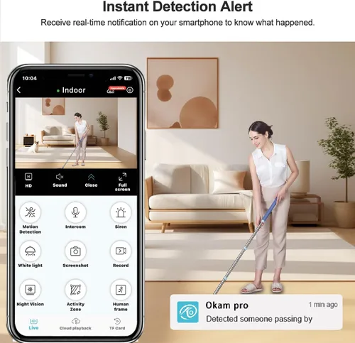 Vista 5 de EVERSECU Mini cámara de seguridad con cable para interiores 2K para el hogar, visión nocturna, cámara para mascotas con aplicación de teléfono