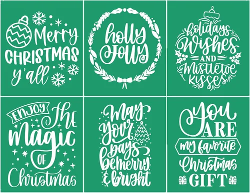 Vista 23 de 17 plantillas de pantalla de seda de Navidad con juego de pasta de tiza, mini espátulas, plantillas adhesivas reutilizables de Navidad