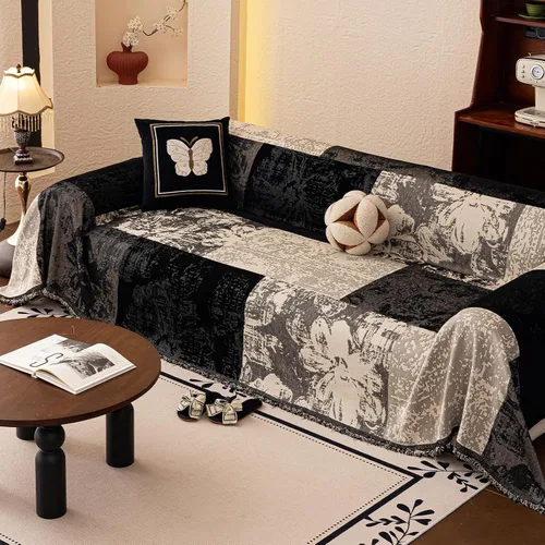 Vista 35 de HANDONTIME Funda para sofá para perros lavable con estampado floral de pájaros para sofás y sillones, funda de sofá negra con flores de jacquard