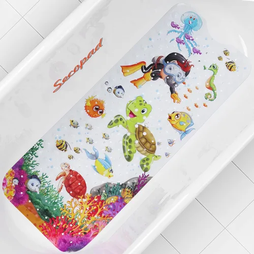Vista 10 de Alfombra de baño antideslizante para bañera y ducha, lavable a máquina, antideslizante, con dibujos animados, con agujeros de drenaje y ventosas