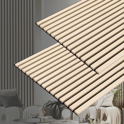 Vista 10 de Paneles de pared acústicos 3D con listones y acabado en madera, paquete de 2 paneles de absorción de sonido para estudio, oficina, sala de estar