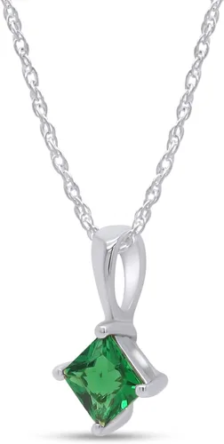 Vista 2 de Imitación de corte princesa verde esmeralda collar con colgante en oro de 14K sobre plata de ley (0,25ct)