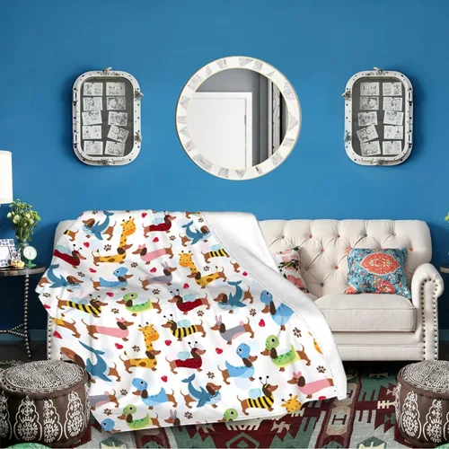 Vista 6 de Linda manta de franela de perro salchicha para niños, adultos, adecuada para sofá, cama, campamento, viajes, todas las estaciones, 30 x 40 pulgadas