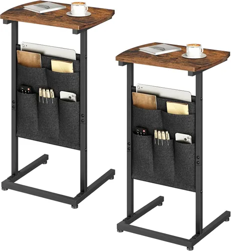 Vista 11 de HOOBRO Mesa auxiliar en forma de C, mesa auxiliar en forma de C con bolsa
