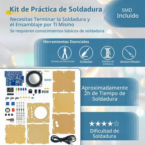 Vista 3 de Altavoces de audio Altavoz de luz Entrada de audio múltiple Calidad de sonido HD Kit de proyecto para adultos Kit de práctica de soldadura