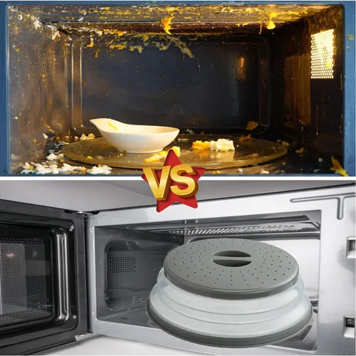Vista 3 de Cubierta para salpicaduras de microondas ventilada para alimentos, protector de salpicaduras y colador de cocina para frutas y verduras, cubierta