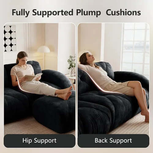 Vista 4 de Velvet Boneless Couch with Ottoman, 80 in Velvet Reversible L Sectional Sofa Overstuffed 32D Boneless Cloud Couch,No Assembly Need, for Small Spaces