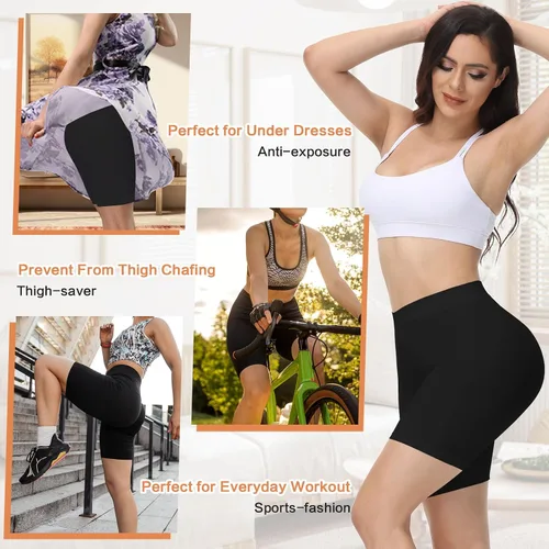 Vista 3 de Yeblues Paquete de 3 pantalones cortos sin costuras para mujer, para debajo del vestido, pantalones cortos suaves para yoga, bicicleta