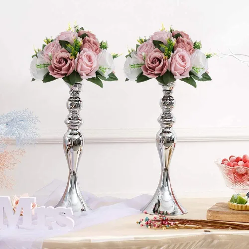 Vista 9 de Sziqiqi Centros de mesa de flores rosas para mesas, bolas de besos para bodas, pieza central de arreglos florales artificiales