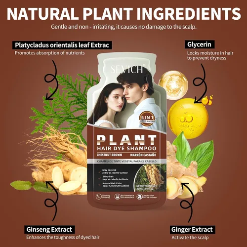 Vista 2 de SEVICH Champú de tinte para el cabello de ginseng 5 en 1 para mujeres y hombres Tratamiento de depósito de color 10 sobres de un solo uso