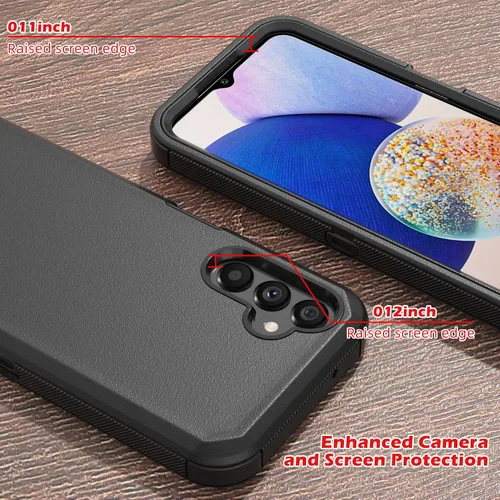 Vista 3 de Funda para teléfono Samsung Galaxy A14 5G, resistente, dura, a prueba de golpes, con funda de clip para cinturón para Samsung A14 5G 2023 (negro)