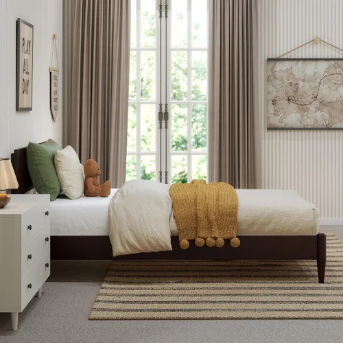 Vista 4 de AFI, Aria - Cama de plataforma moderna de perfil bajo de madera maciza, tamaño individual, color espresso