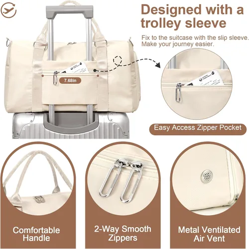 Vista 4 de FIORETTO Bolsa de deporte para mujer con bolsillo para artículos húmedos y compartimento para zapatos, bolsa de lona deportiva durante la noche, fin