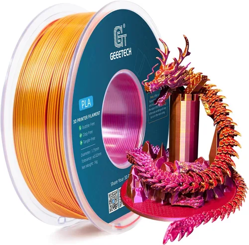Vista 21 de Geeetech - Filamento PLA de 0.07 pulgadas, filamento de seda de bicolor, consumo dicromático de coextrusión brillante, 2.2 libras, 1 carrete