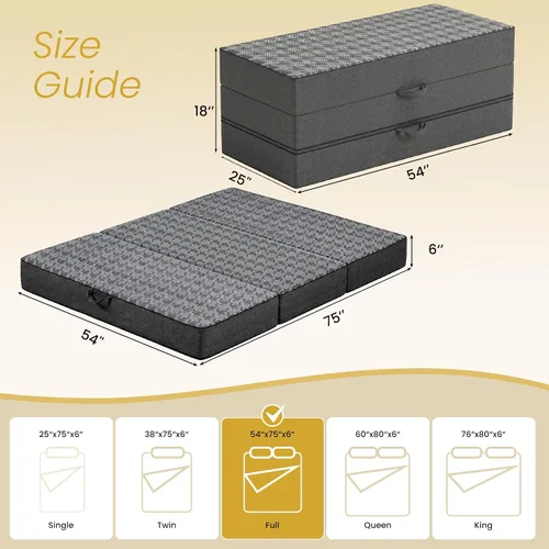 Vista 2 de Colchón triple plegable tamaño matrimonial – Colchón plegable de espuma viscoelástica de doble capa de 6 pulgadas, sofá cama portátil con funda