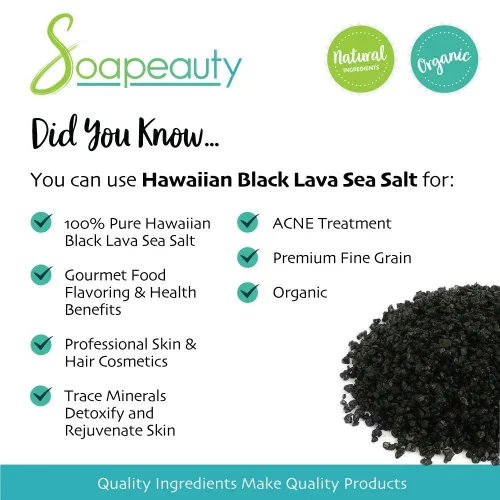 Vista 4 de Sal marina negra hawaiana 100% natural orgánica Gran sal de acabado gourmet y perfecta para cosméticos profesionales de piel, cabello y baño