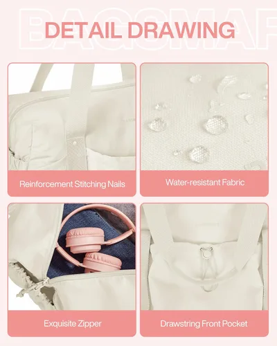 Vista 6 de BAGSMART Bolsa de fin de semana para mujer, bolsa de viaje con bolsa de zapatos para viajes, 26L para el aeropuerto, bolsa de mano para gimnasio