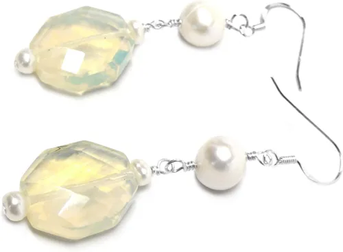 Vista 2 de Lab-Grown Lemon Quartz Cultured Freshwater Pearl Sterling Silver Earrings