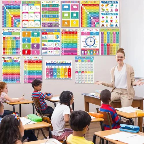 Vista 4 de gisgfim 16 coloridos carteles de matemáticas para niños de escuela primaria, carteles de aprendizaje educativo de matemáticas, decoración de pared