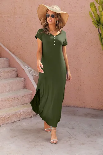 Vista 3 de GRECERELLE Vestido largo casual para mujer, sin mangas, con doble abertura, maxi vestidos