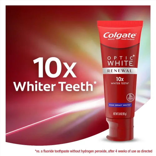 Vista 2 de Colgate Optic White Renewal Pasta de dientes blanqueadora de dientes, blanco de alto impacto, tubo de 3 onzas