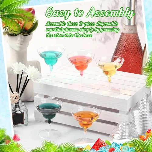Vista 4 de Rtteri 250 mini vasos de Martini de plástico de 2 onzas desechables mini margarita transparentes para bodas, fiestas, cócteles, bebidas, postres