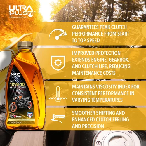 Vista 5 de ULTRA 1PLUS 4T 10W-40 aceite de motocicleta completamente sintético API SN JASO MA2-10W40 aceite de motor, 6 cuartos de galón