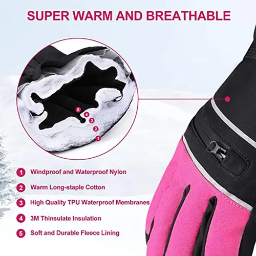Vista 5 de Guantes de esquí impermeables, guantes de snowboard para pantalla táctil, guantes de nieve de invierno, guantes de clima frío para hombres y mujeres