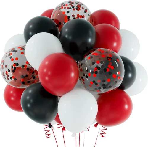 Vista 8 de TUPARKA Kit de globos de confeti de oro negro de 12 pulgadas, paquete de 60 globos metálicos dorados y negros para fiesta de cumpleaños, graduación