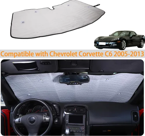 Vista 6 de Parasol para parabrisas compatible con Chevrolet Corvette C6 2005-2013, parasol plegable para ventana delantera, visera de protección solar