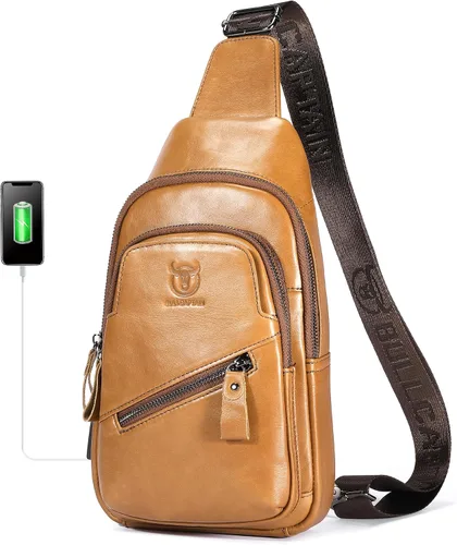 Vista 73 de LUKZIJAES Bolso bandolera de cuero genuino para hombre