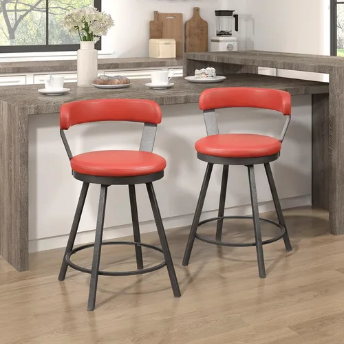 Vista 17 de Lexicon Ruthie - Juego de 2 taburetes giratorios para encimera de cocina con respaldo, 25.5 pulgadas de altura de asiento de 25.5 pulgadas, sillas