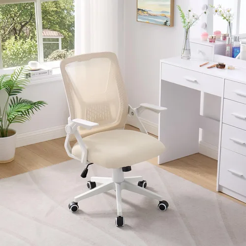 Vista 7 de VECELO Silla de oficina ergonómica giratoria de respaldo medio con brazos ajustables, soporte lumbar de malla para trabajo de computadora