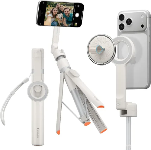 Vista 10 de Spigen Soporte de Trípode para Palo de Selfie con Control Remoto Bluetooth y Obturador, Extensible de 24", Compatible con MagSafe iPhone